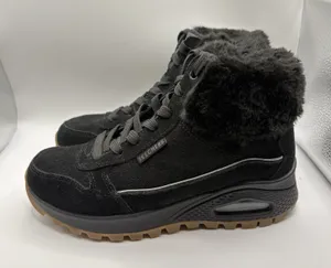Skechers Womens Uno Rugged Wintriness 167822 Black Suede Fuzzy Boots Size 7 thumbnail 1