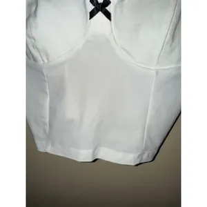 Blush Coquette White Bustier Crop Top Black Bow Eyelet Ribbon Corset Style L‎ Y2K Chic thumbnail 6