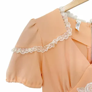 Vintage Peach Prairie Maxi Dress Lace Boho Cottagecore Sz S thumbnail 5