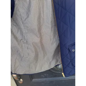 Crown & Ivy Navy Blue Quilted Puffer‎ Vest Gingham Lining Gold Zip Womens Large thumbnail 8
