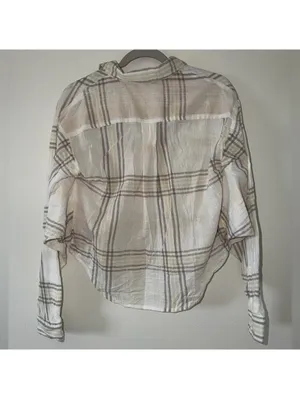 Free People Cutie Plaid Button Down Cream and yellow size small thumbnail 10