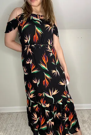 Mossimo Black Tropical Floral Birds of Paradise Dress thumbnail 1