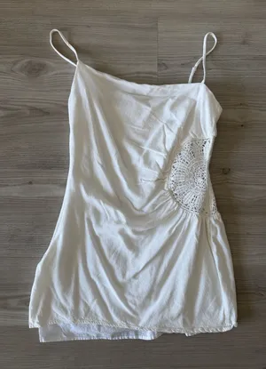 Beige Botany Side Crochet Detail Mini Dress thumbnail 1