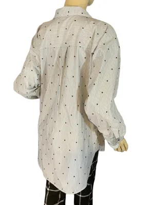 Loft Gray, Black & White Stripes & Polka-Dot Cotton Button Down Top (L) thumbnail 5