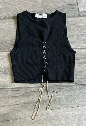 Bershka Black Crop Tank Top with Tie Front thumbnail 1