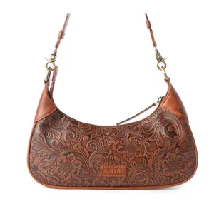 NWT Boutique Western Heritage Vine Embossed Brown Leather Mini Bag thumbnail 3