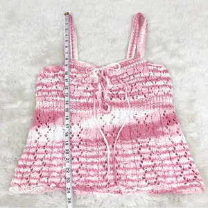 VINTAGE Pink White Handmade Crochet Tank Top Boho Indie Cottagecore Size‎ L XL thumbnail 7