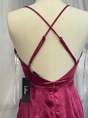 Lulus S Small Hot Night Out Magenta Satin Surplice Faux-Wrap Dress Wedding Guest thumbnail 9