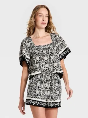 Universal Thread Black & White Square-Neck Boho Top thumbnail 3
