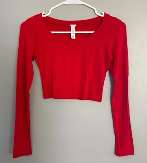 Bright Red Long Sleeve Scoop Neck Fitted Crop Top thumbnail 1