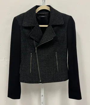 Tahari Women's Plaid Wool Blend Moto Jacket Black Gray Mixed‎ Media MR87X103 thumbnail 1