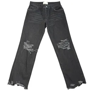 WE THE FREE Black‎ Distressed Denim Jeans 24 Mid Rise Button Fly Straight Leg thumbnail 1