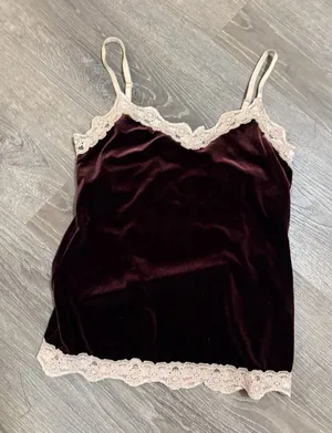 NY& Co. Authentic Y2K Brown Velvet Lace Camisole Babydoll Grunge Goth USA Size M thumbnail 1