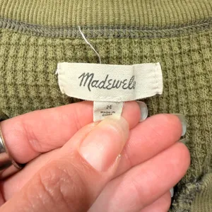 Madewell Womens Olive Green Waffle Knit Notch Neck Thermal Top Size Medium thumbnail 8