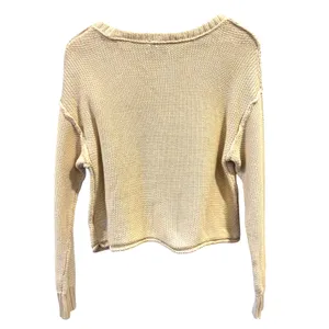 American Eagle Cropped Knit Sweater Chunky Crew Neck Cozy Neutral XS Boho thumbnail 3