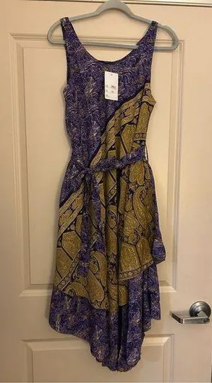 NWT Boho Lightweight Paisley Belted Tie Back Dress India M/L One size thumbnail 1