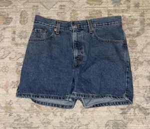 Levi's denim shorts feature a classic medium wash and a high-waisted fit thumbnail 1