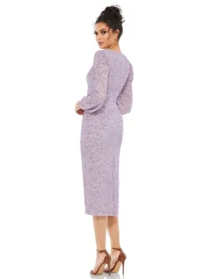 Mac Duggal Lavender Sequined Illusion Puff Sleeve Midi Dress 6 $298 107641 thumbnail 4