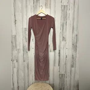 Windsor Ruched Faux Wrap Maxi Dress Womens Small Mauve Purple Long Sleeve Bodyco thumbnail 2