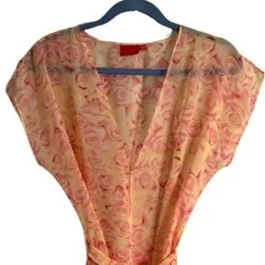 Romance Loungwear Womens M Pink Floral Pant Camisole Robe Sheer Romantic Love thumbnail 11