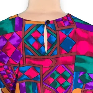 Vintage Hill & Archer Shirt Geometric Multicolor Purple Blue Crinkle‎ Fabric thumbnail 5