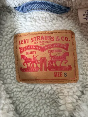 Levi's Sherpa Lined Blue denim Trucker Jacket Button Snap Closure S thumbnail 7