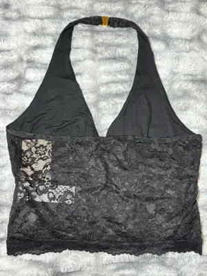 SHEIN BAE Floral Lace Halter Neck Camisole in Black Size M thumbnail 2
