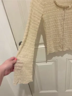 Lace-Trim Sheer Blouse - Cream thumbnail 5