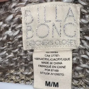 Billabong Designers Closet Open Cardigan Size Medium‎ Tan Cream Metallic Knit thumbnail 7
