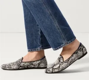 Rothy’s Python Snake Print Almond Toe Black Gray White Pattern Loafer Flats 10.5 thumbnail 1