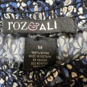 Roz & Ali Blue Floral Boho Wide Leg Border‎ Print Rayon Pants Pull-On M thumbnail 7