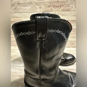 Justin Boots J Diamond L3233 Black Leather Roper Western Boots Women's Size 6.5E thumbnail 10