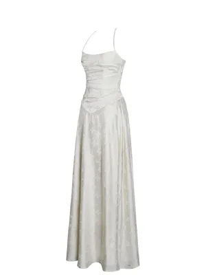 NWT Miss Circle Raegan Pearl White Jacquard Ruched Maxi Dress M thumbnail 9