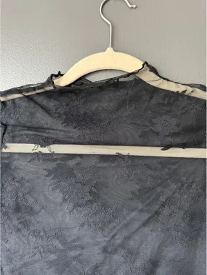 Black Sheer Floral Lace Long Sleeve Top thumbnail 3