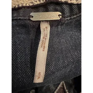 Free People Mixed Media Denim Jacket Knit Sleeves Hooded Distressed Dark Wash S thumbnail 8
