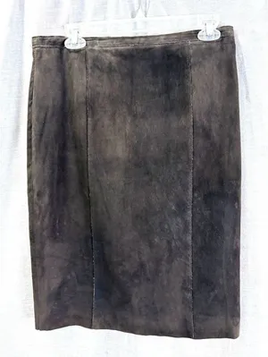NWT Elie Tahari Dark Brown Suede Pencil Skirt 10 Kim‎ Midi Leather Luxe Academia thumbnail 1