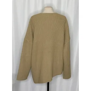 Revolve WEWOREWHAT‎ Solid V Neck Sweater Solid Tan Oat Oversized Knitwear M/L thumbnail 9