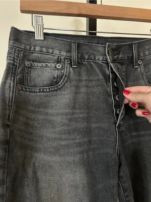 American‎ Eagle Hi-Rise Girlfriend Jeans Button Fly Charcoal Black Size 4 Short thumbnail 2