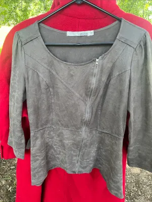Miilla Clothing Taupe Suede-Look Asymmetrical Zip Jacket thumbnail 1