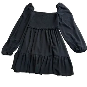 Aritzia Wilfred Women’s S Temptest Smocked Chiffon Mini Dress‎ Black Whimsigoth thumbnail 2