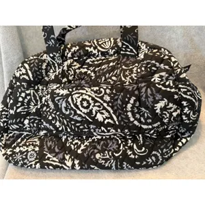Vera Bradley Quilted Cotton Paisley Handbag Black White Grey Zip Satchel Bag thumbnail 8