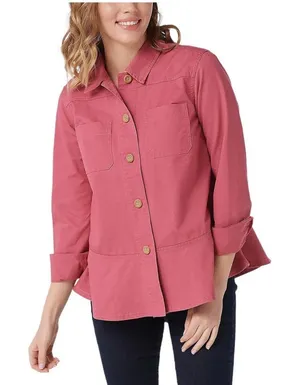 D & Co. 100% Cotton Pink‎ Collared Peplum Button Up Lightweight Shacket Size M thumbnail 1