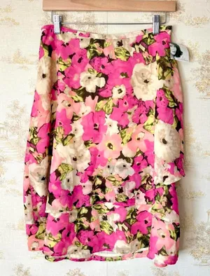 Vintage Y2K Jaclyn Smith pink cream green floral print chiffon layered skirt NWT thumbnail 1