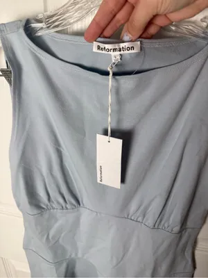 Reformation Mayve Knit Dress in Mineral Blue L thumbnail 5