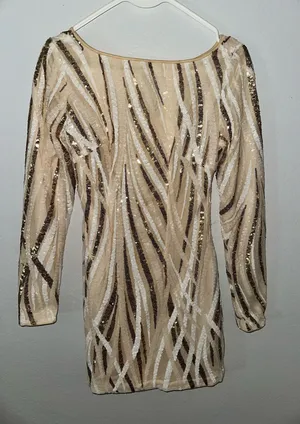 SheIn Long sleeve gold and white dress thumbnail 1