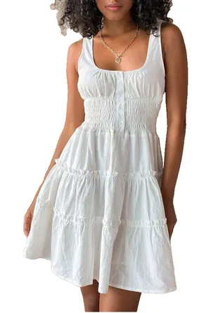 Lulu’s Fairy Your Sunny Day White Tiered Smocked Mini Dress Coquette Cottage S thumbnail 1