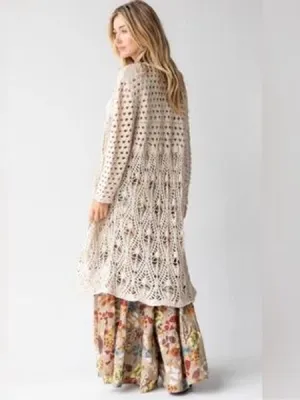 Natural Life Abigail open crochet duster coastal boho S/M thumbnail 2