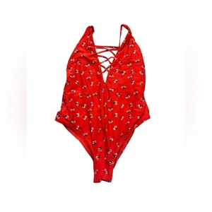 👙🔥 Billabong‎ Chili Red Lace-Up One Piece Swimsuit Small S Beachwear 🔥👙 thumbnail 3