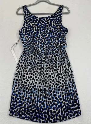 Susana Monaco Womens Dress, Sleeveless, Blue‎ Black Print, Size Large thumbnail 1