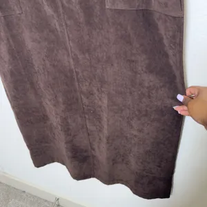 VTG 90s Women Faux Suede Jumper Dress Medium‎ Chocolate Brown Chore Western Boho thumbnail 7